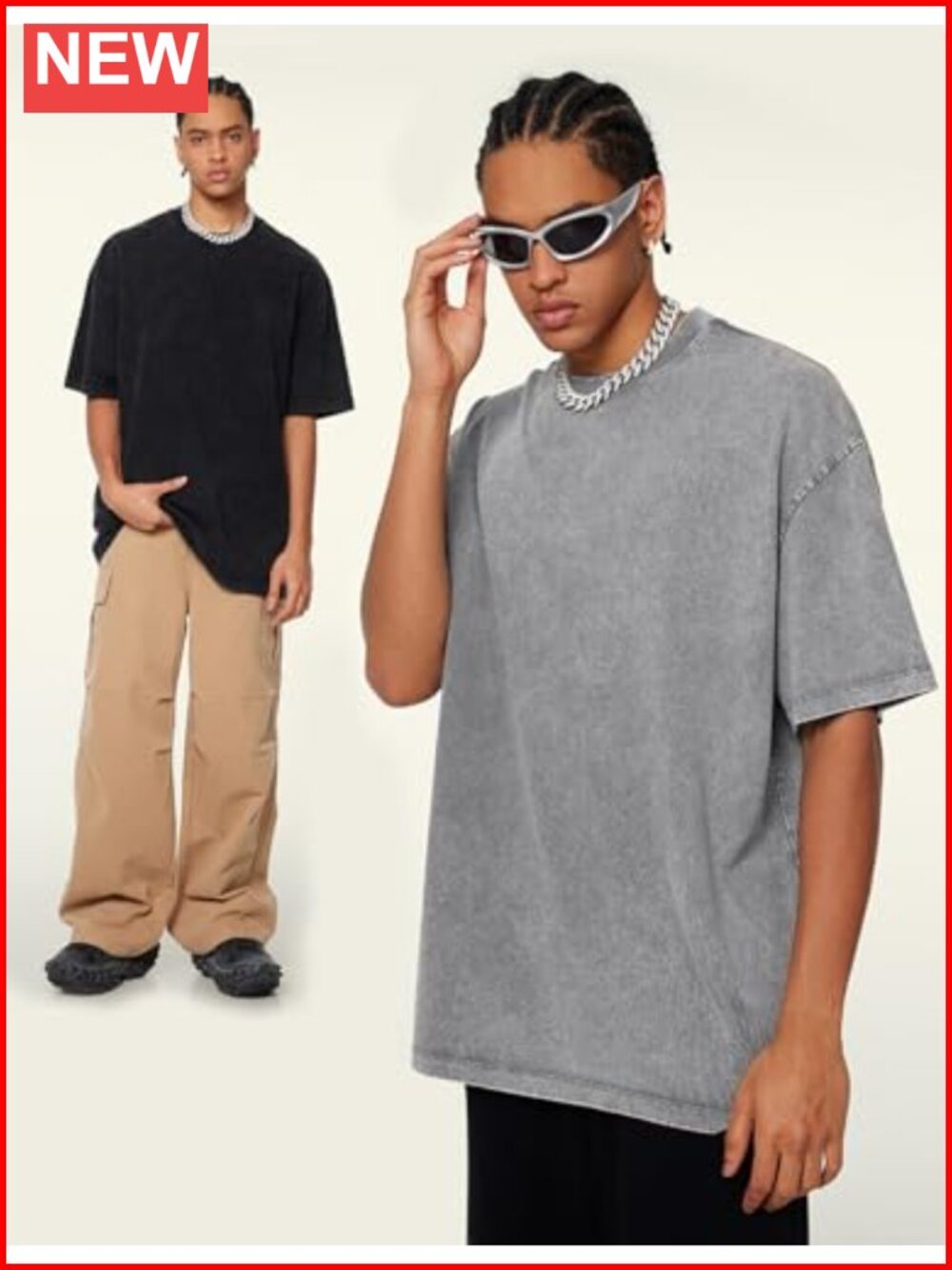 Men Oversized Cotton T-Shirt Loose Fit Drop Shoulder Vintage Streetwear Tee - Picture 5 of 6